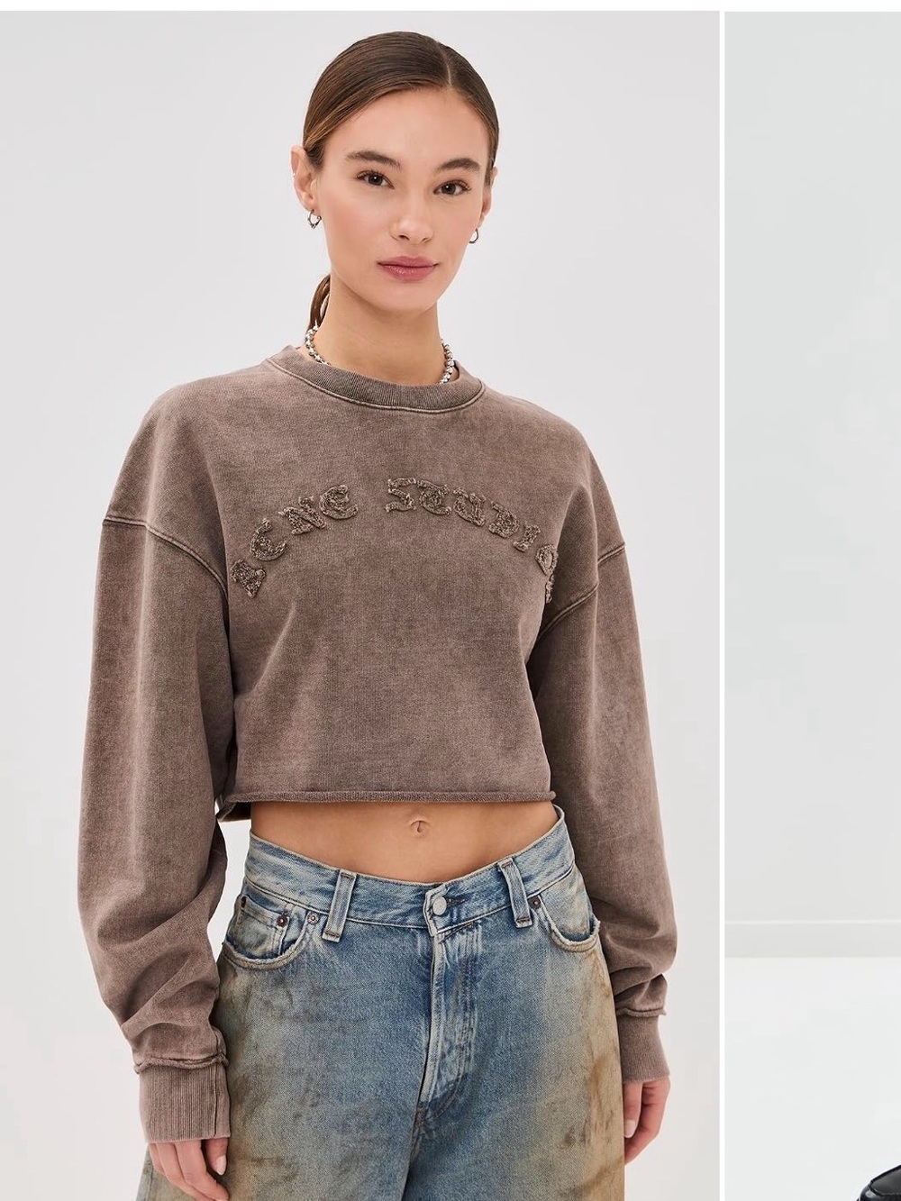 Acne Brown Cropped Faded Logo Sweatshirt